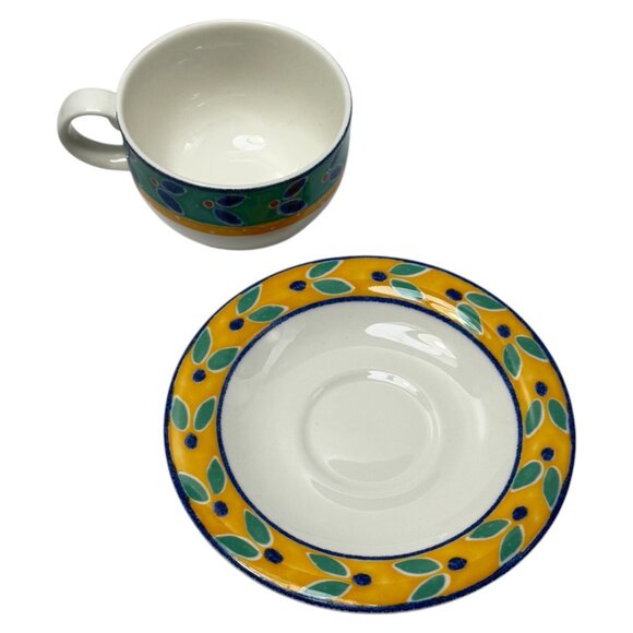 Royal Doulton Expressions Cabana Teacup & Saucer Fine China Green Blue Yellow - Picture 5 of 11